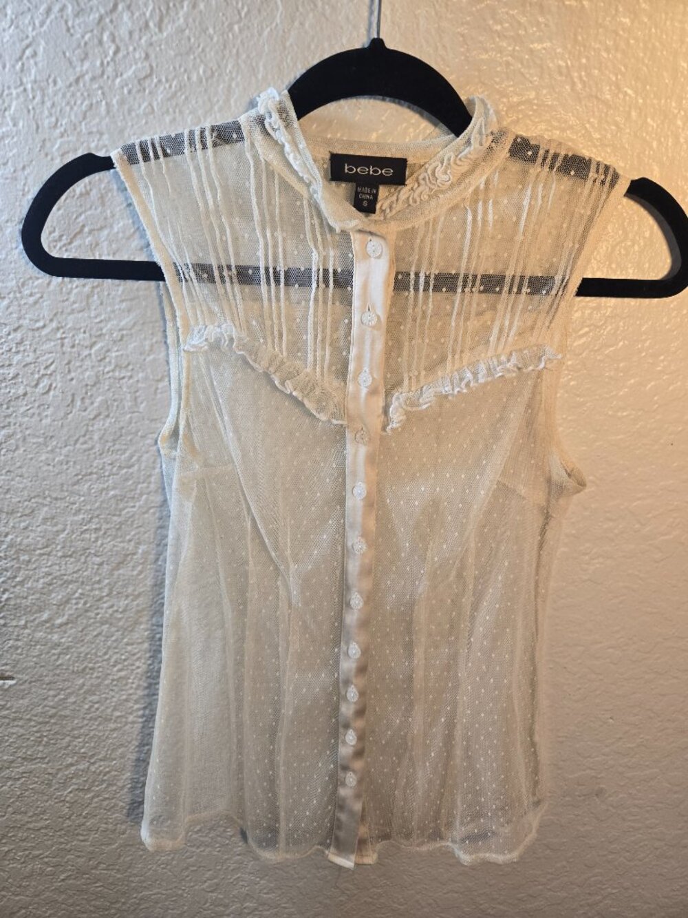 Bebe Y2K Sheer White Mesh Blouse Size S